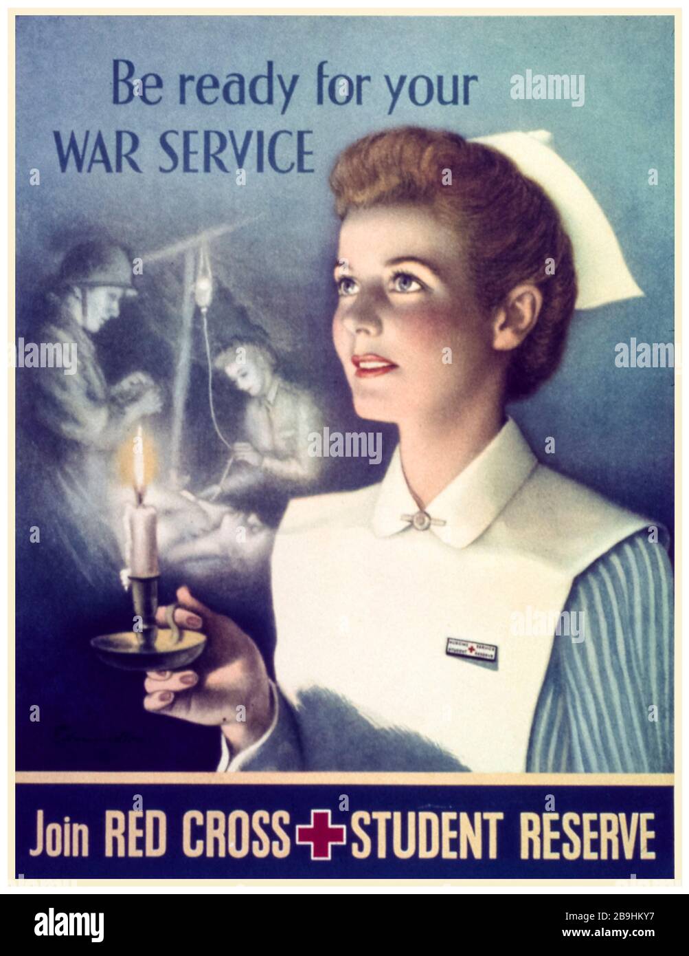 Affiche américaine de recrutement des infirmières de la seconde Guerre mondiale, préparez-vous à votre service de guerre, rejoignez la réserve étudiante de la Croix-Rouge, 1941-1945 Banque D'Images