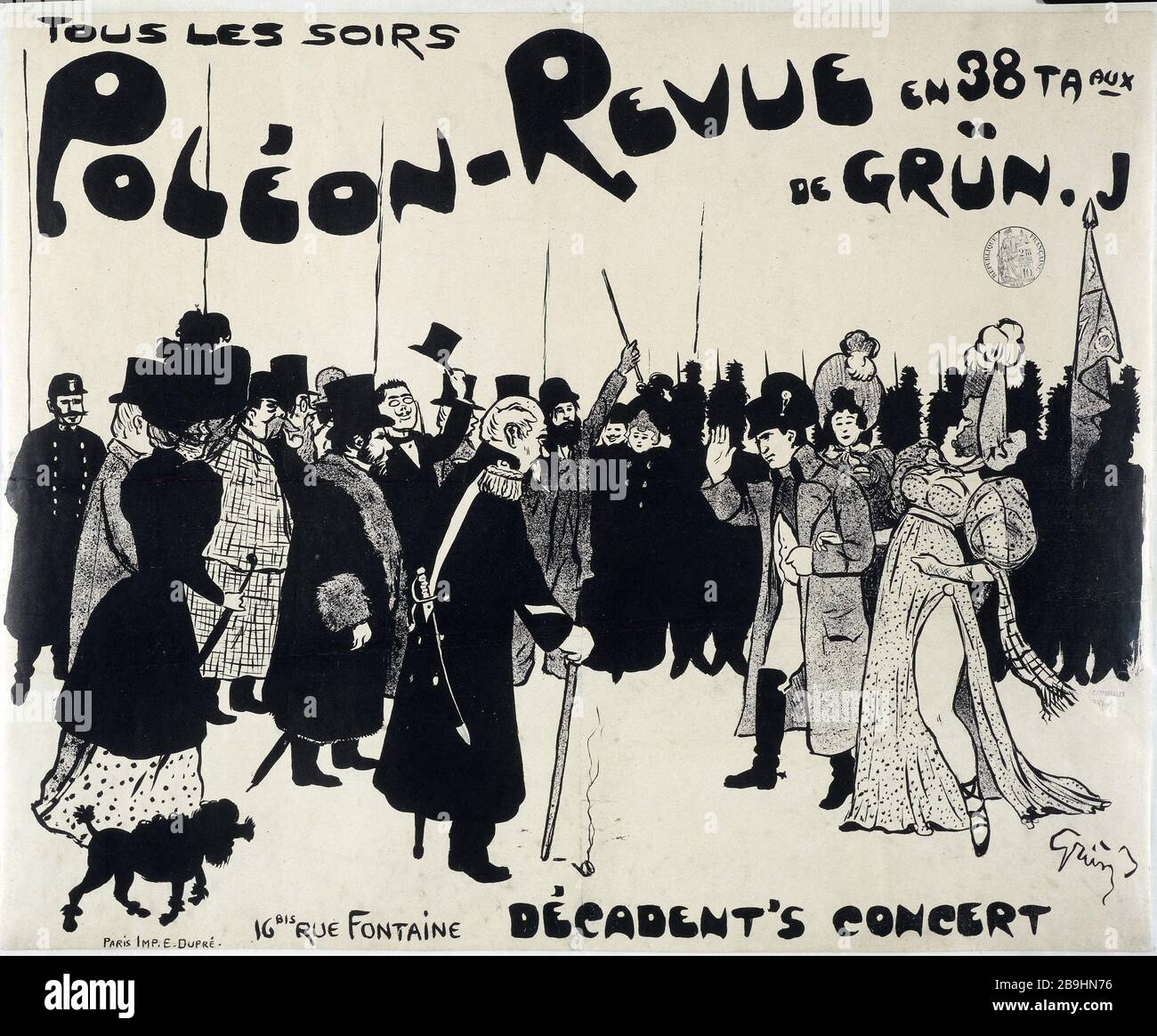 POLEON - REVUE DE VERT. J, CONCERT DE DÉCADENT Jules Alexandre Grün (1868-1938); imprimerie E. Dupré. Poléon-Revue de J. Grün. 'Concert de Décadent'. Fiche. Lithographie noir et blanc, entrée 1895 et 1900. Paris, musée Carnavalet. Banque D'Images