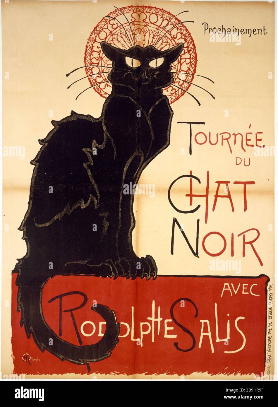 BIENTÔT DEVENU NOIR CAT Rodolphe SLIS Théophile Alexandre Steinlen (1859-1923). 'Prochainement Tournée du Chat Noir, avec Rodolphe Salis', 1896. Fiche. Paris, musée Carnavalet. Banque D'Images