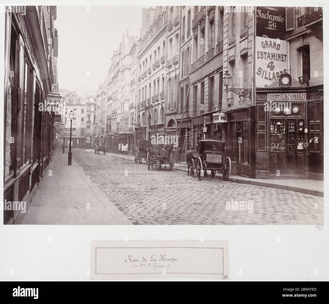 RUE DE LA HARPE rue de la Harpe (du boulevard Saint-Germain). Paris (Vème arr.). Photo de Charles Marville (1813-1879). Paris, musée Carnavalet. Banque D'Images