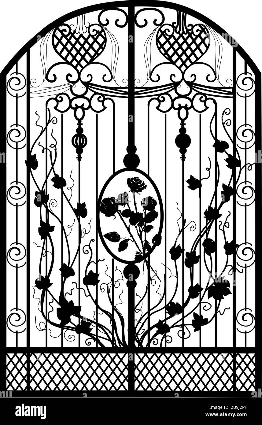 La porte forgée. Grille métallique. Forgeage artistique. Fer à repasser. Illustration vectorielle. Illustration de Vecteur