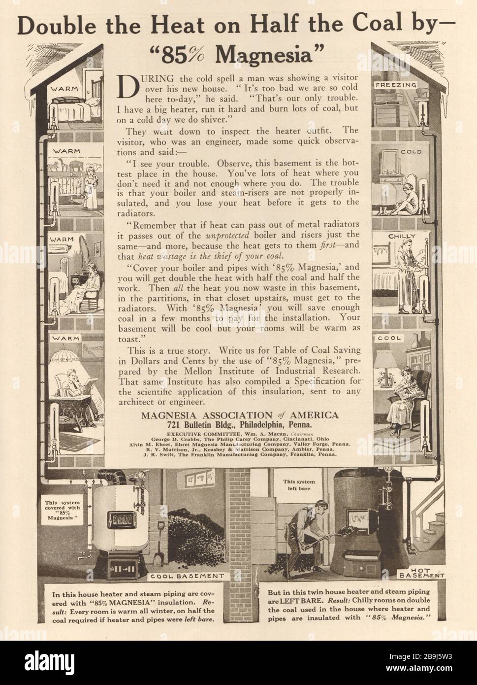Doubler la chaleur sur la moitié du charbon de 85% Magnesia. Association de magnésie de l'Amérique, 721 Bulletin Building, Philadelphie, Pennsylvanie (1919) Banque D'Images