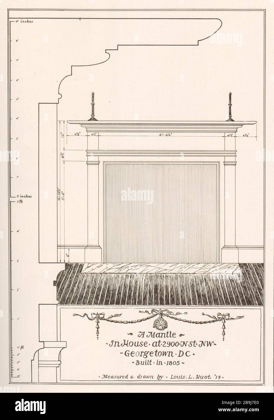 Un manteau en maison à 2900 N ST NW, Georgetown DC, construit en 1805. Mesuré et dessiné par Louis L. Huot (1919) Banque D'Images