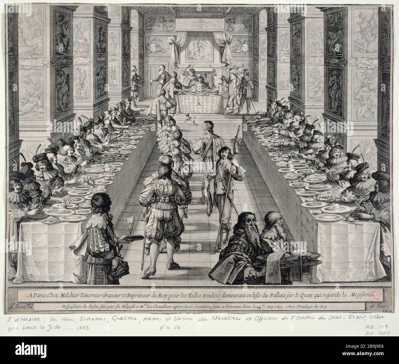 Festan Layout fait par sa Majesté les M.RS Chevalliers après leur faitte Creations fut Fontaine pourriture le 14.me mai 1633 'position du festat fait par sa Majesté à Mme les Chevaliers à Fontainebleau, le 14 mai 1633'. Tombe d'Abraham Bosse (1602-1676). Paris, musée Carnavalet. Banque D'Images