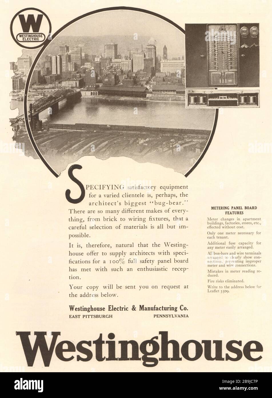 Westinghouse. Westinghouse Electric. Westinghouse Electric & Manufacturing Co., East Pittsburgh, Pennsylvanie (1922) Banque D'Images