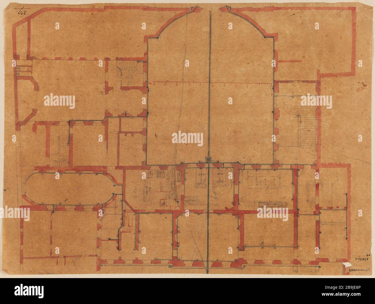Académie royale de musique, carte du système d'éclairage. Charles Rohault de Fleury (1801-1875). Académie royale de musique, plan du système d'éducation. Crayon, panache et incrusté rouge, lavande rose et bleu sur papier calcaire. Paris, musée Carnavalet. Banque D'Images