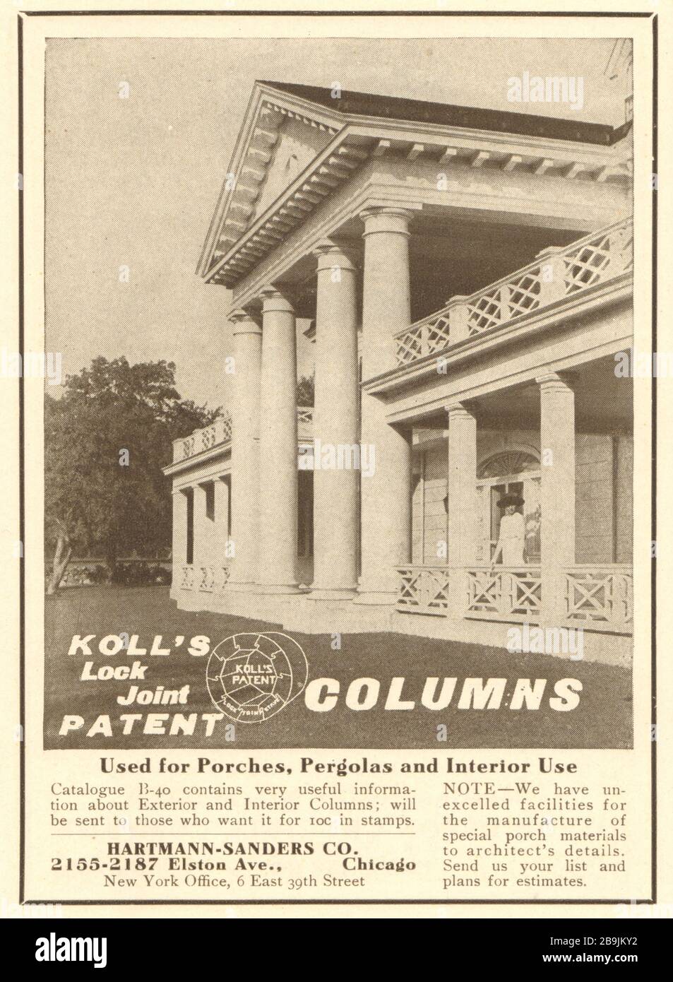 Colonnes de brevet communes de Koll. Utilisé pour les porches, les pergolas et l'intérieur. Hartmann-Sanders Co. 2155-2187 Elstom Ave., Chicago (1919) Banque D'Images