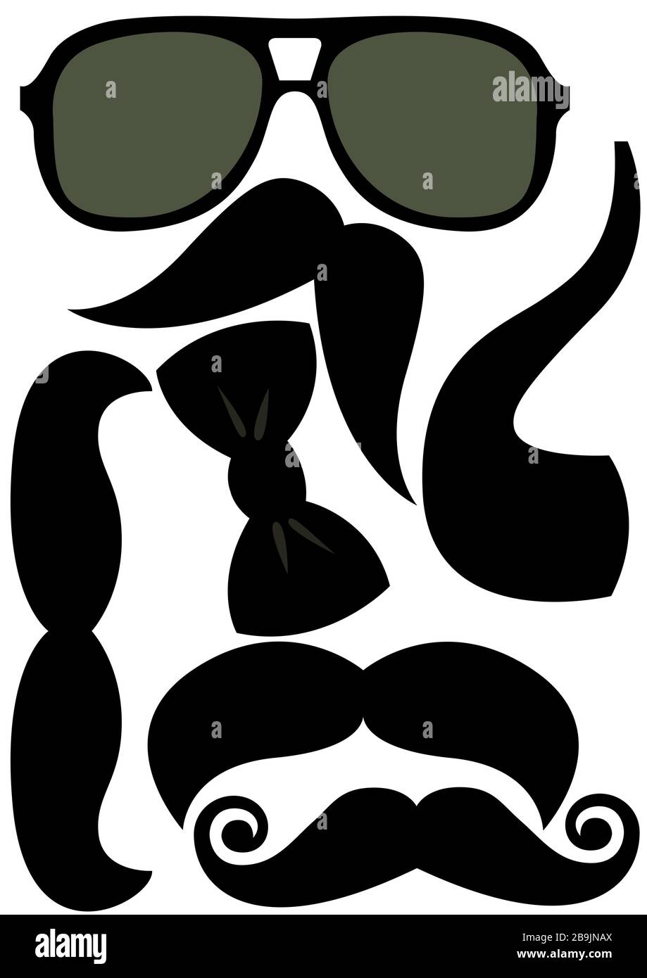 Kit d'accessoires de fête : lunettes, moustache, noeud Illustration de Vecteur