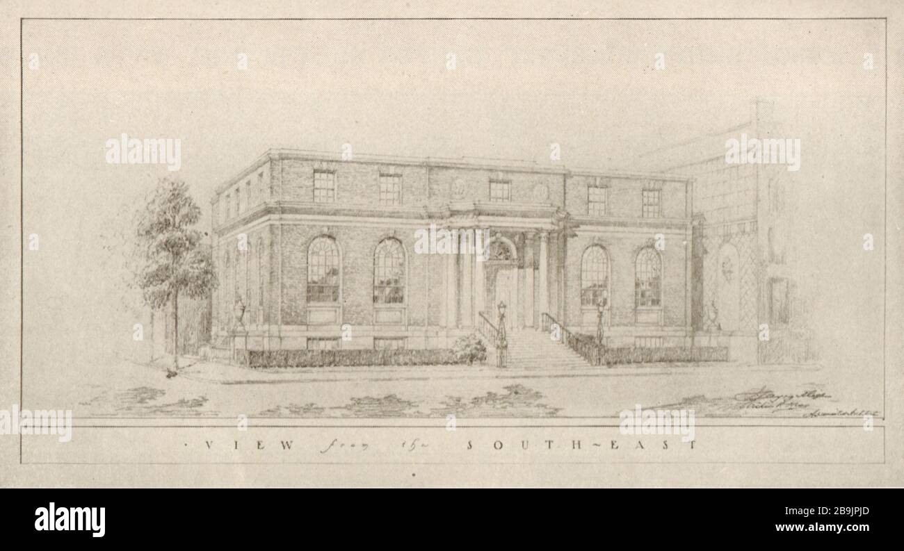 Conception n° 8. Nouvelle succursale de Bergen, Jersey City, New Jersey. Vue du sud-est. J.L. Mills et A. P. Hess, Architectes (1921) Banque D'Images