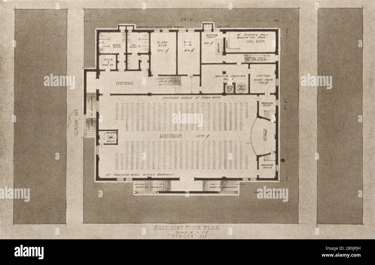Design Nr 14, immeuble de bibliothèque de succursales New Bergen, Jersey City, New Jersey. Plan d'étage sous-sol. Hindenach & Spangenberg, Architectes (1921) Banque D'Images