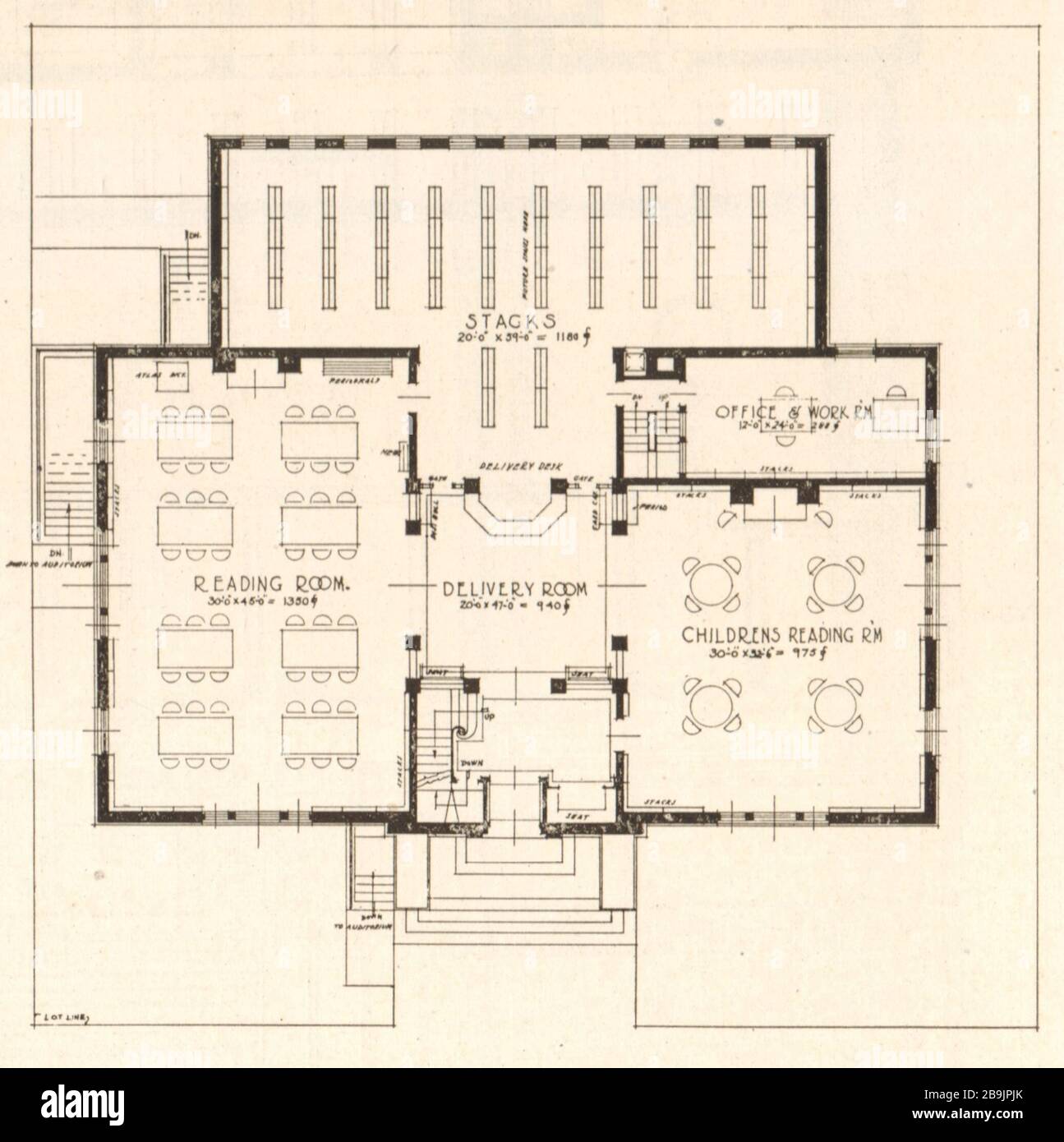 Design Nr 11, immeuble de bibliothèque de succursales New Bergen, Jersey City, New Jersey. Plan du premier étage. Albert M. Kreider, Architecte (1921) Banque D'Images