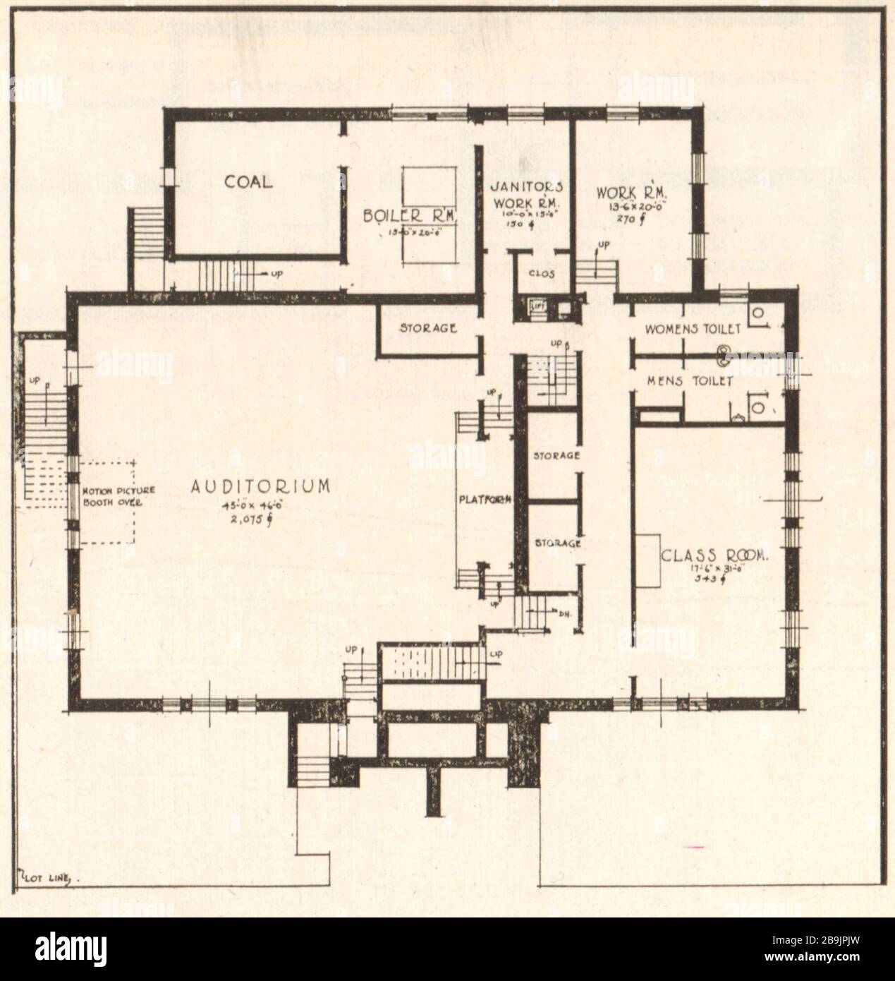 Design Nr 11, immeuble de bibliothèque de succursales New Bergen, Jersey City, New Jersey. Plan sous-sol. Albert M. Kreider, Architecte (1921) Banque D'Images