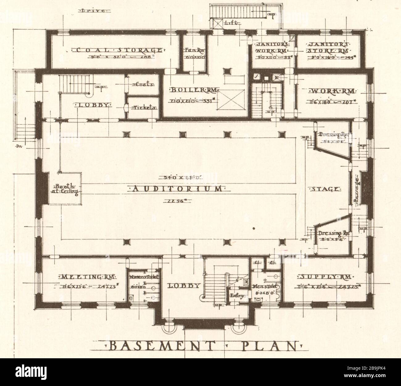 Design Nr 7, immeuble de bibliothèque de succursales New Bergen, Jersey City, New Jersey. Plan sous-sol. Coffin & Coffin, Architectes (1921) Banque D'Images