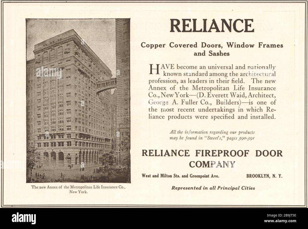 Annexe de Metropolitan Life Insurance Co., New York. Reliance Fireproof Door Co., West & Milton Streets & Greenpoint Avenue, Brooklyn, New York (1921) Banque D'Images