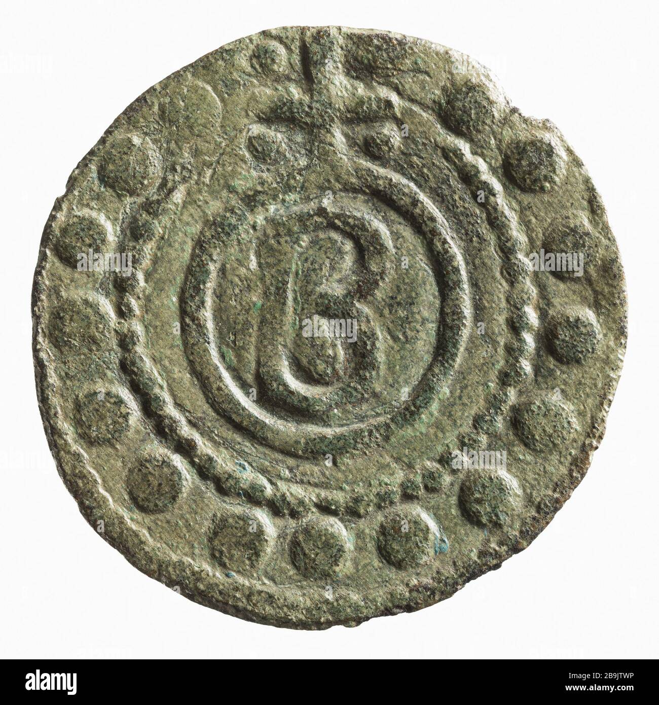 Compte de jetons Lombard, Anonyme du XIIIe-XVe siècle. 'Jeton de compte lombard, XIIème-XVe siècle'. Cuivre. 1200-1400. Paris, musée Carnavalet. Banque D'Images