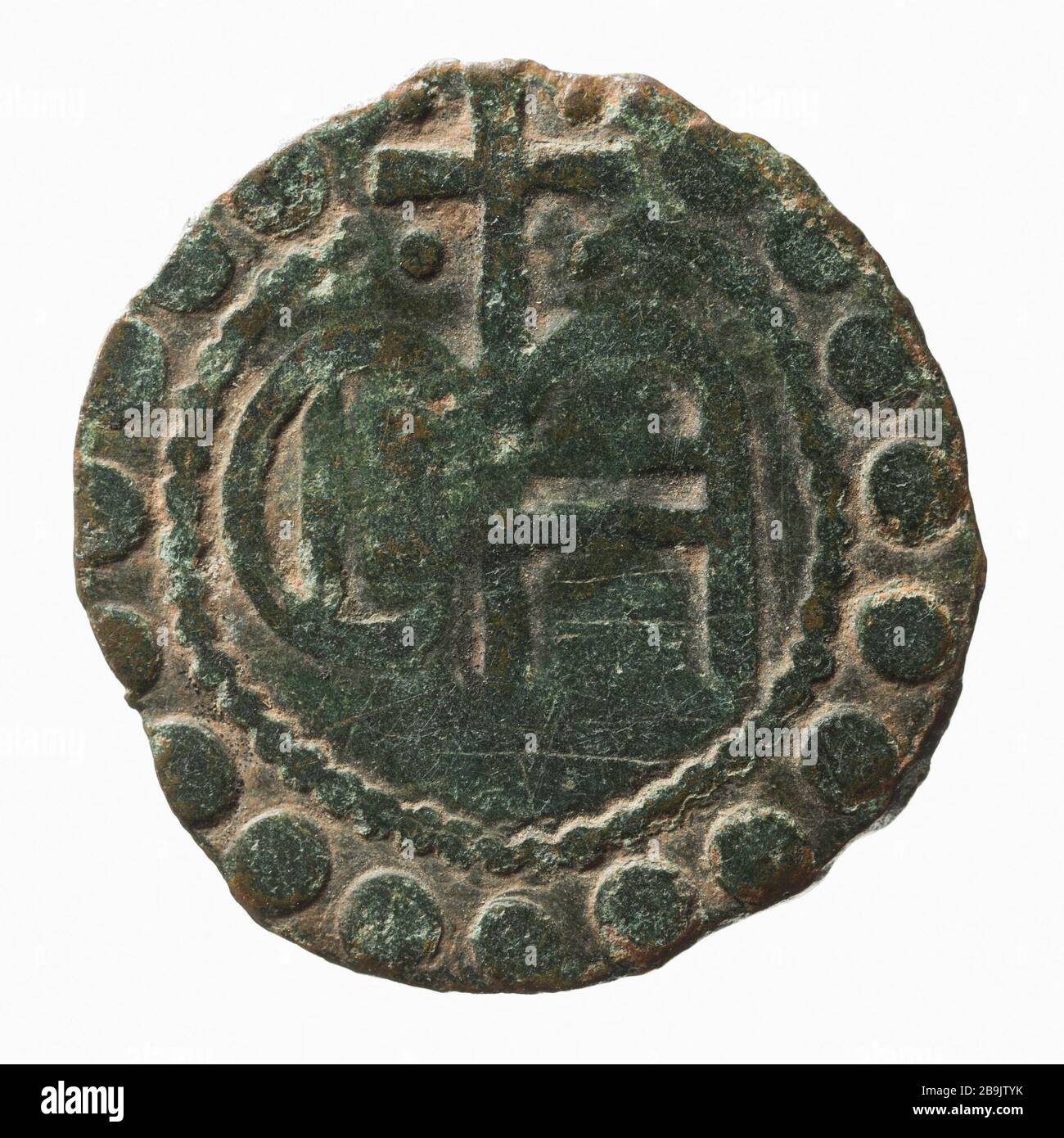 Compte de jetons Lombard, Anonyme du XIIIe-XVe siècle. 'Jeton de compte lombard, XIIème-XVe siècle'. Cuivre. 1200-1400. Paris, musée Carnavalet. Banque D'Images