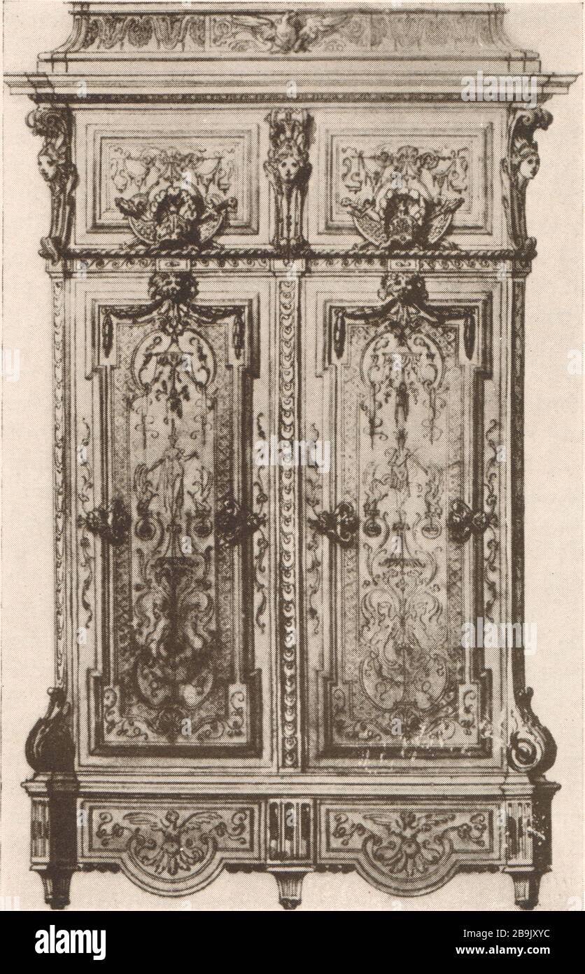 André-Charles Boulle. Dessin original pour une armoire. (1922) Banque D'Images