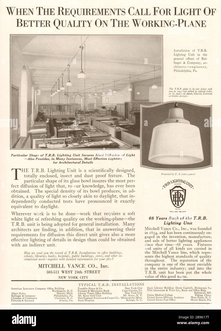 Ballinger bureaux, Philadelphie. Lorsque les exigences exigent une lumière de meilleure qualité. Mitchell Vance Co. West 24 Street, New York City (1922) Banque D'Images