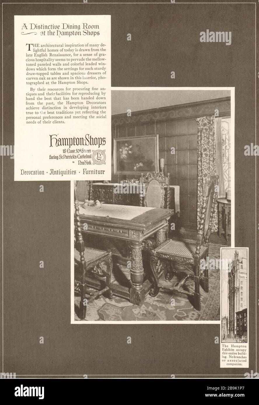 Une salle à manger distincte dans les boutiques de Hampton. Hampton Shops, 18 East 50ème Street, face à la cathédrale St Patrick, New York (1922) Banque D'Images