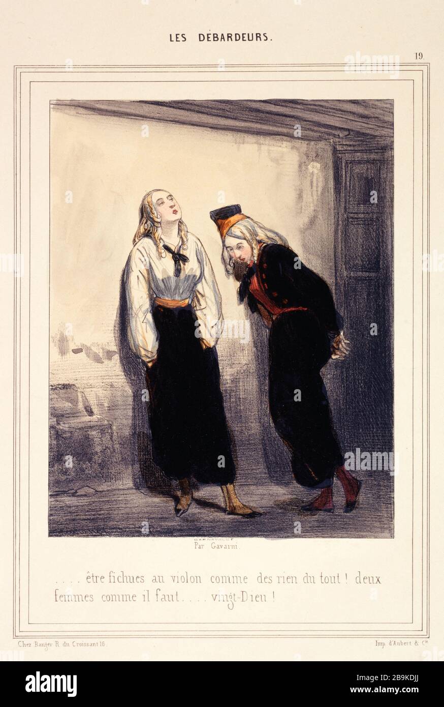 Les débardeurs, n° 19 - être damés violon comme rien ... Paul Gavarni (1804-1866). 'Les débardeurs, numéro 19 - être figues au violeur comme des rien du tout...'. Gravité. Paris, musée Carnavalet. Banque D'Images