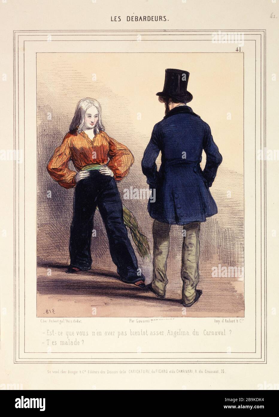 Les débardeurs, numéro 41 - est-ce que vous n'en avez pas assez bientôt, Angelina, Carnival ..? Paul Gavarni (1804-1866). 'Les débardeurs, numéro 41 - est-ce que vous n'en avez pas bientôt assez, Angelina, du Carnaval ?...'. Gravité. Paris, musée Carnavalet. Banque D'Images