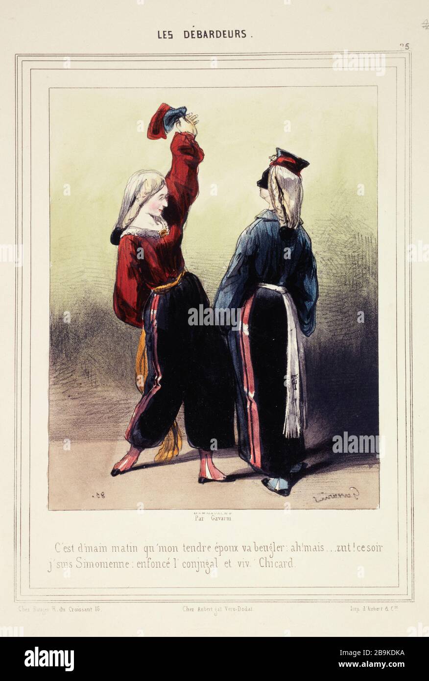 Le débardeurs, n° 25 - est de mettre à la main douce matin que le mari va se Bellow .. Paul Gavarni (1804-1866). 'Les débardeurs, numéro 25 - C'est d'sain matinqu'mon tépoux va beugler...'. Gravité. Paris, musée Carnavalet. Banque D'Images