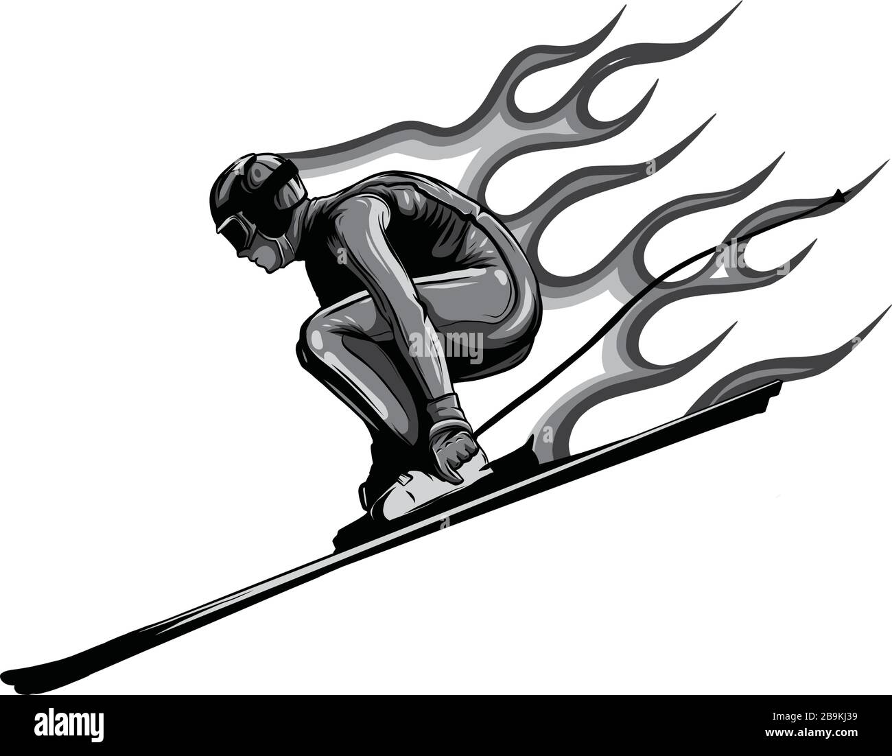 Skieur. Illustration vectorielle de l'homme de ski dans une veste rouge et des munitions de sport complètes dans un style plat à la mode. Illustration de Vecteur