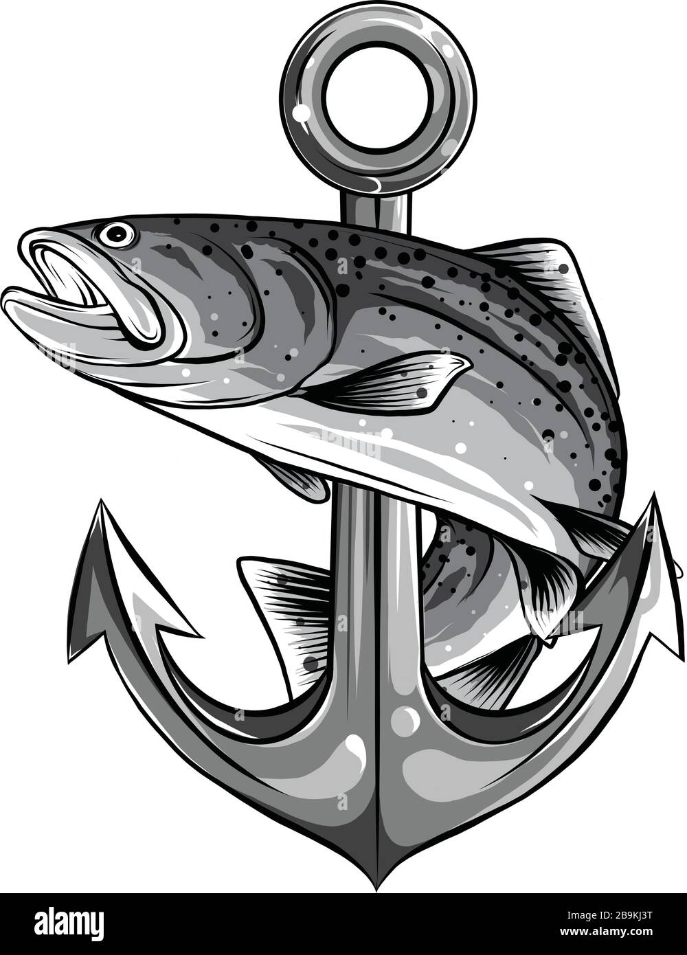 poissons tordus à un point d'ancrage d'un vecteur de bateau Illustration de Vecteur