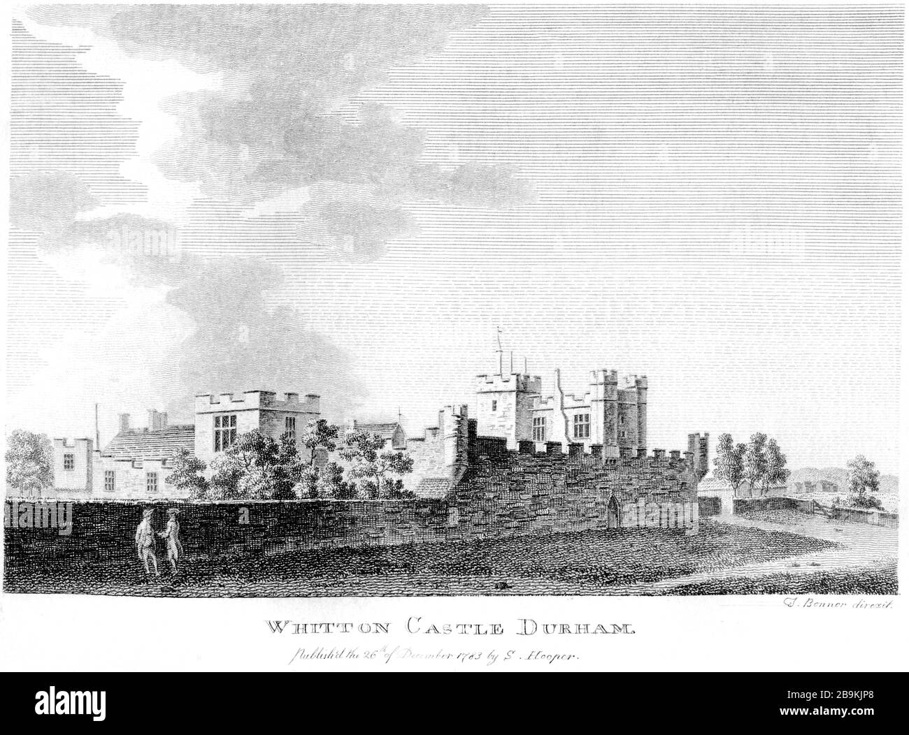 Une gravure du château de Whitton (Witton) Durham 1783 a été numérisée en haute résolution à partir d'un livre publié vers 1786. Considéré comme libre de droits d'auteur. Banque D'Images