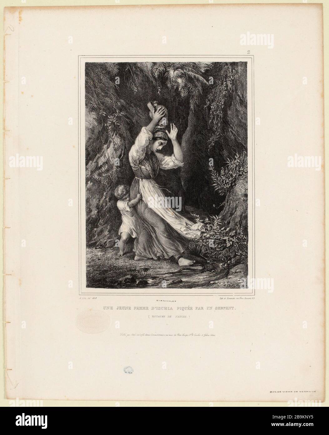 Une jeune femme Ischia mordu par un serpent. / 2 (enregistré sous) | Compound Album et tiré sur la pierre par Colin A. (sous tout) Banque D'Images Une jeune femme Ischia mordu par un serpent. / 2 (enregistré sous) | Compound Album et tiré sur la pierre par Colin A. (sous tout) Banque D'Images