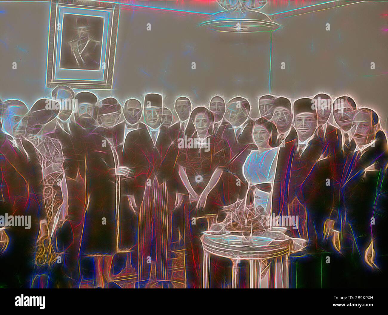 Les célébrations d'anniversaire du roi Farouk à J'lem. [C'est-à-dire Jérusalem]. Groupe dans la salle de réception, avec le conseiller égyptien Gen[eral] MOH. Khayrat Bey. 1940, Jérusalem Banque D'Images