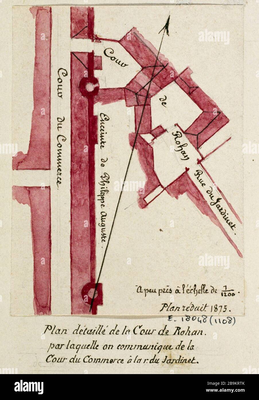 Carte détaillée du Cour de Rohan, 1875 Léon Leymonnerye (1803-1879). Plan détaillé de la cour de Rohan. Panache, crayon, rose lavis, 1875. Paris, musée Carnavalet. Banque D'Images