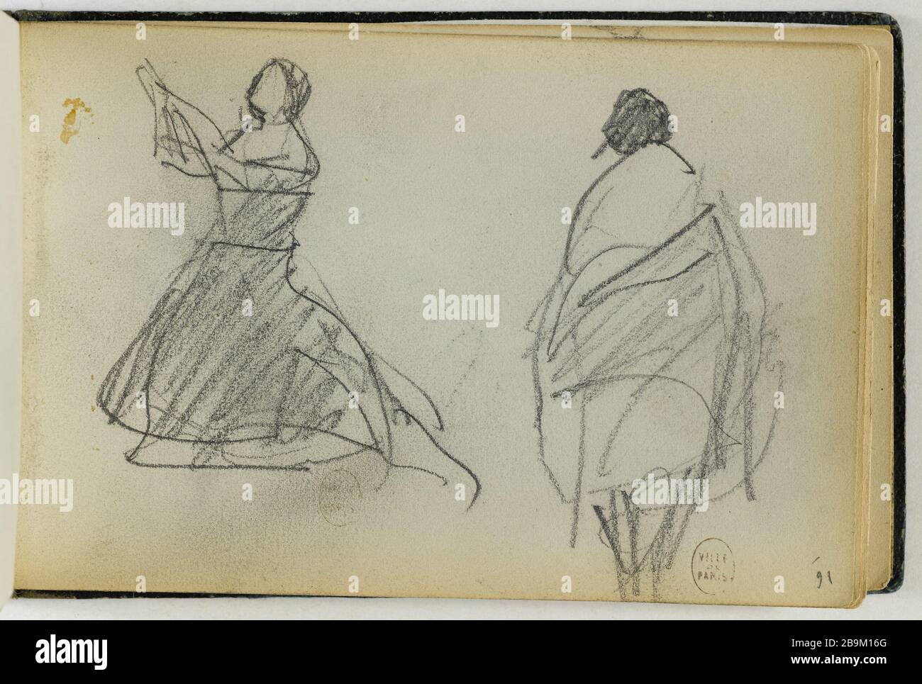 DESSIN D'UN CAHIER : DEUX SILHOUETTES (PAGE 16) Camille-Jean-Baptiste Corot (1796-1875). Carnet de croquis de dessins : silhouettes de deux (page 16). Crayon. Paris, musée Carnavalet. Banque D'Images