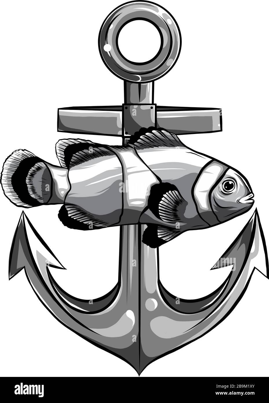 poissons tordus à un point d'ancrage d'un vecteur de bateau Illustration de Vecteur
