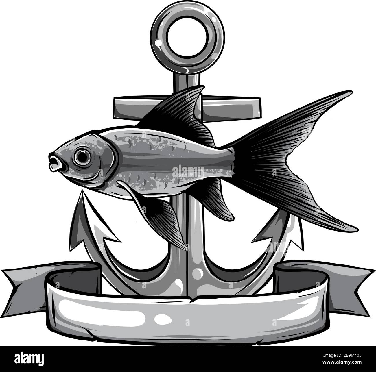 Vecteur monochromatique - poisson d'or, Carassius auratus, poisson d'aquarium d'eau douce Illustration de Vecteur