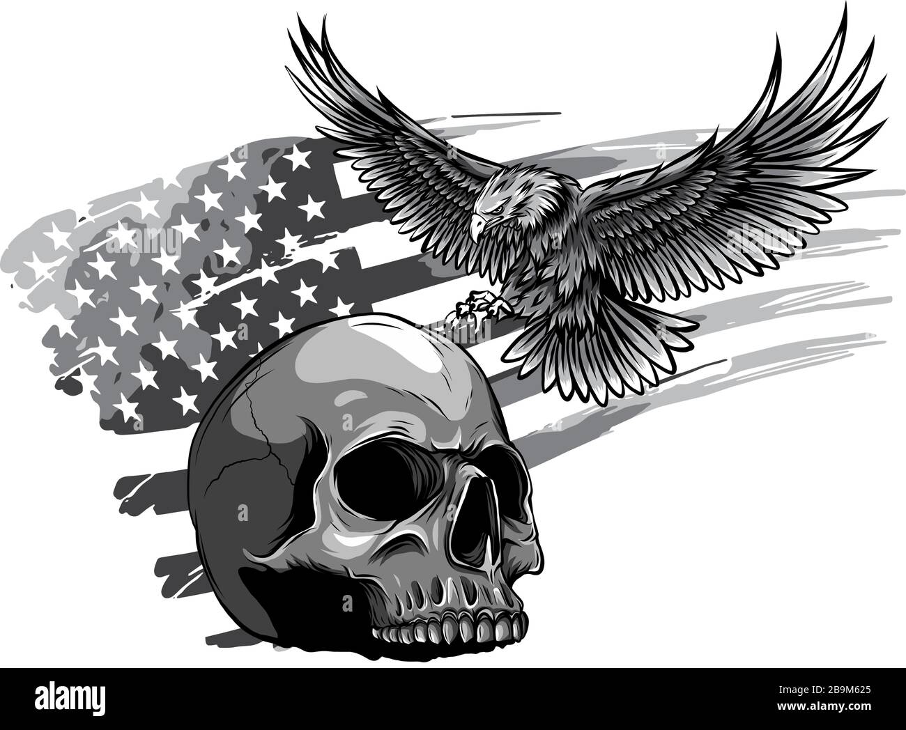 Illustration vectorielle Eagle et crâne monochromatique Illustration de Vecteur