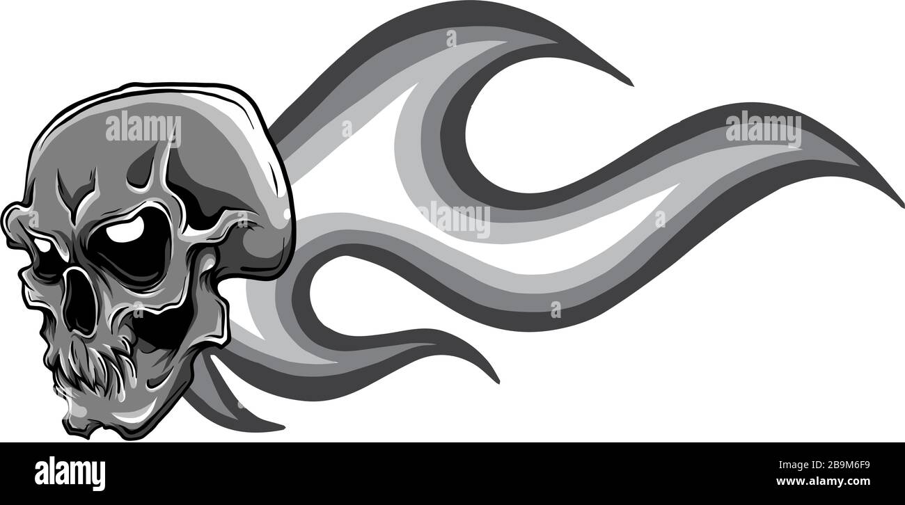 Crâne monochromatique sur feu avec illustration vectorielle Fames Illustration de Vecteur