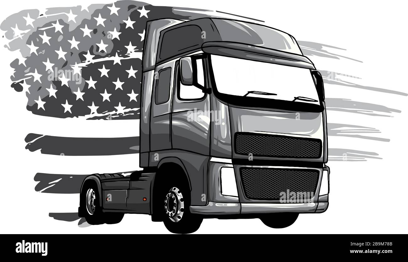 Camion monochromatique classique américain. Illustration vectorielle avec drapeau américain Illustration de Vecteur