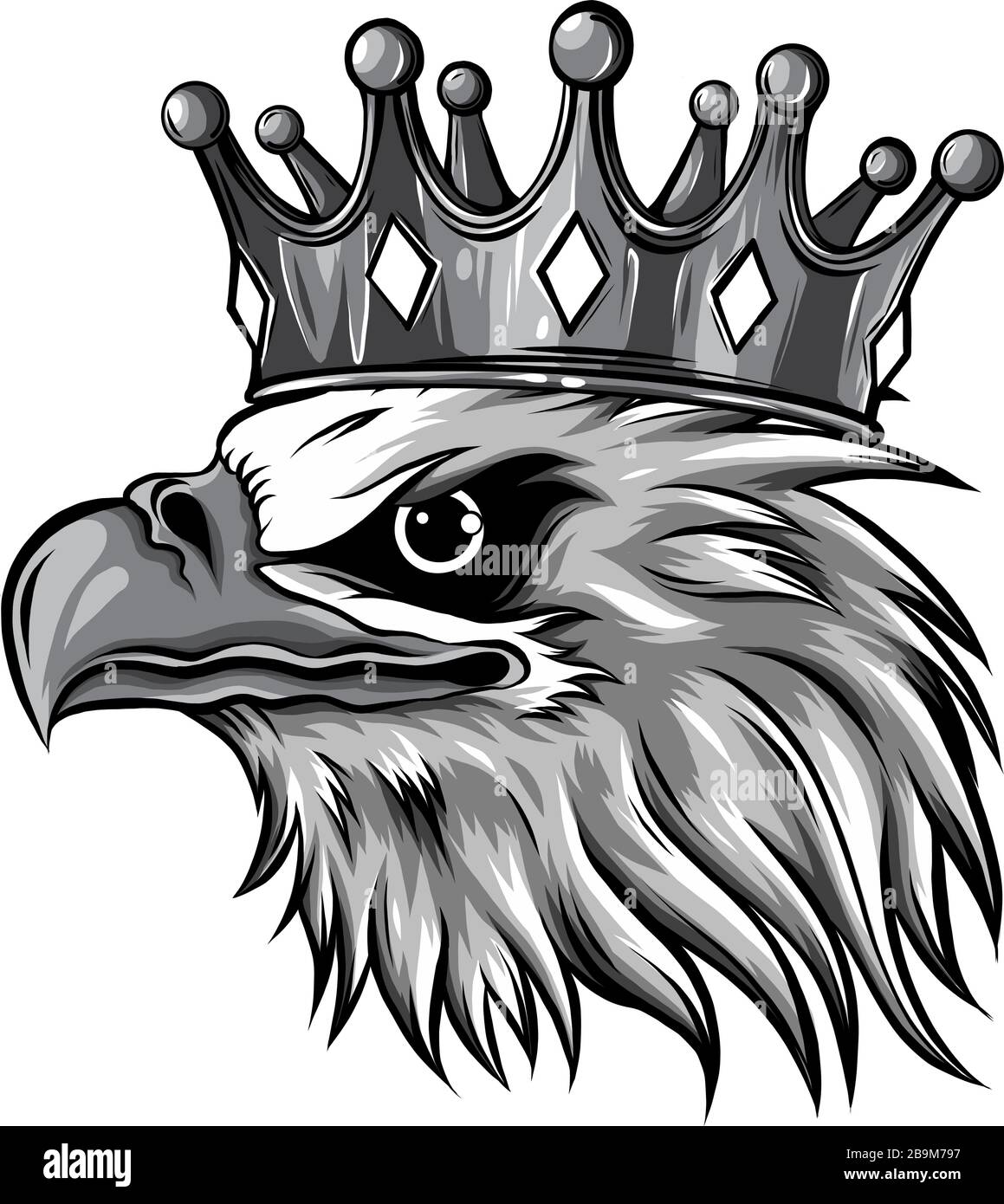 Monochromatique le logo Vector Reine d'aigles. Joli imprimé couronne aigle de fond. Illustration de Vecteur