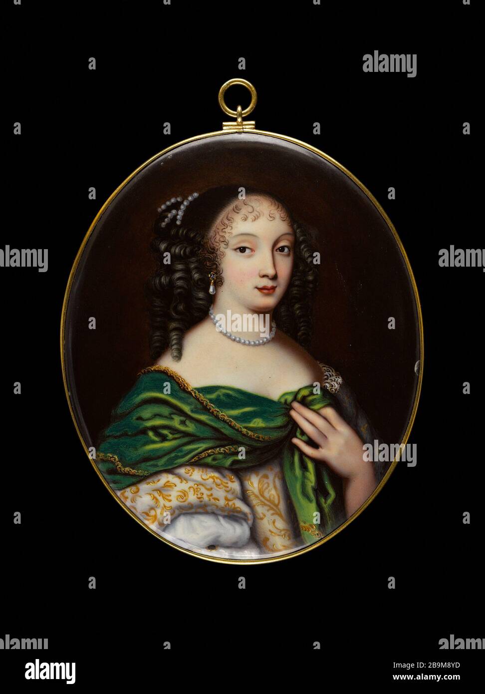 Portrait buste d'une dame à la cour de Charles II Ecole anglophone. Portrait en poste d'une dame à la cour de Charles II Miniature sur émail. Vers 1800. Paris, musée Cognacq-Jay. Banque D'Images