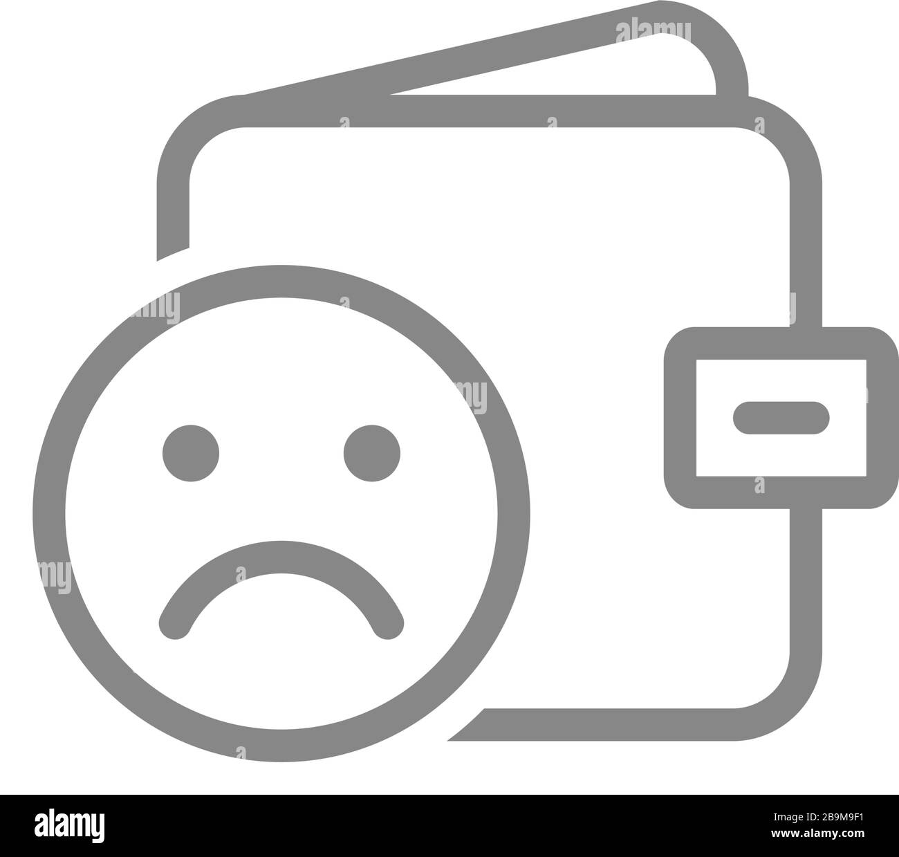 Porte-monnaie avec icône triste en ligne de visage. Faillite, déplaît, le symbole de rétroaction négative Illustration de Vecteur