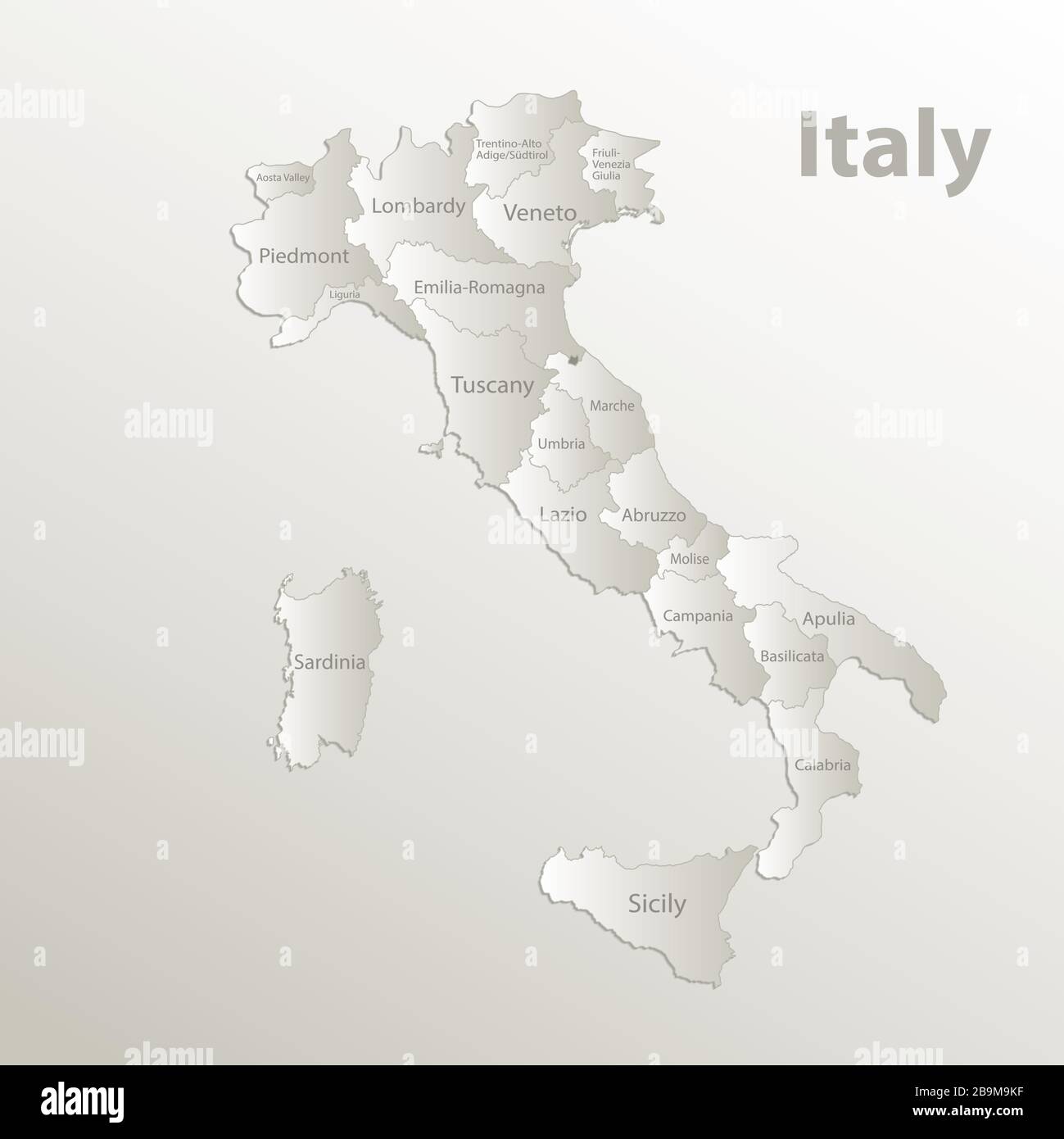 La division administrative MAP italienne sépare les régions et nomme les régions individuelles, le papier cart3 vecteur naturel Illustration de Vecteur