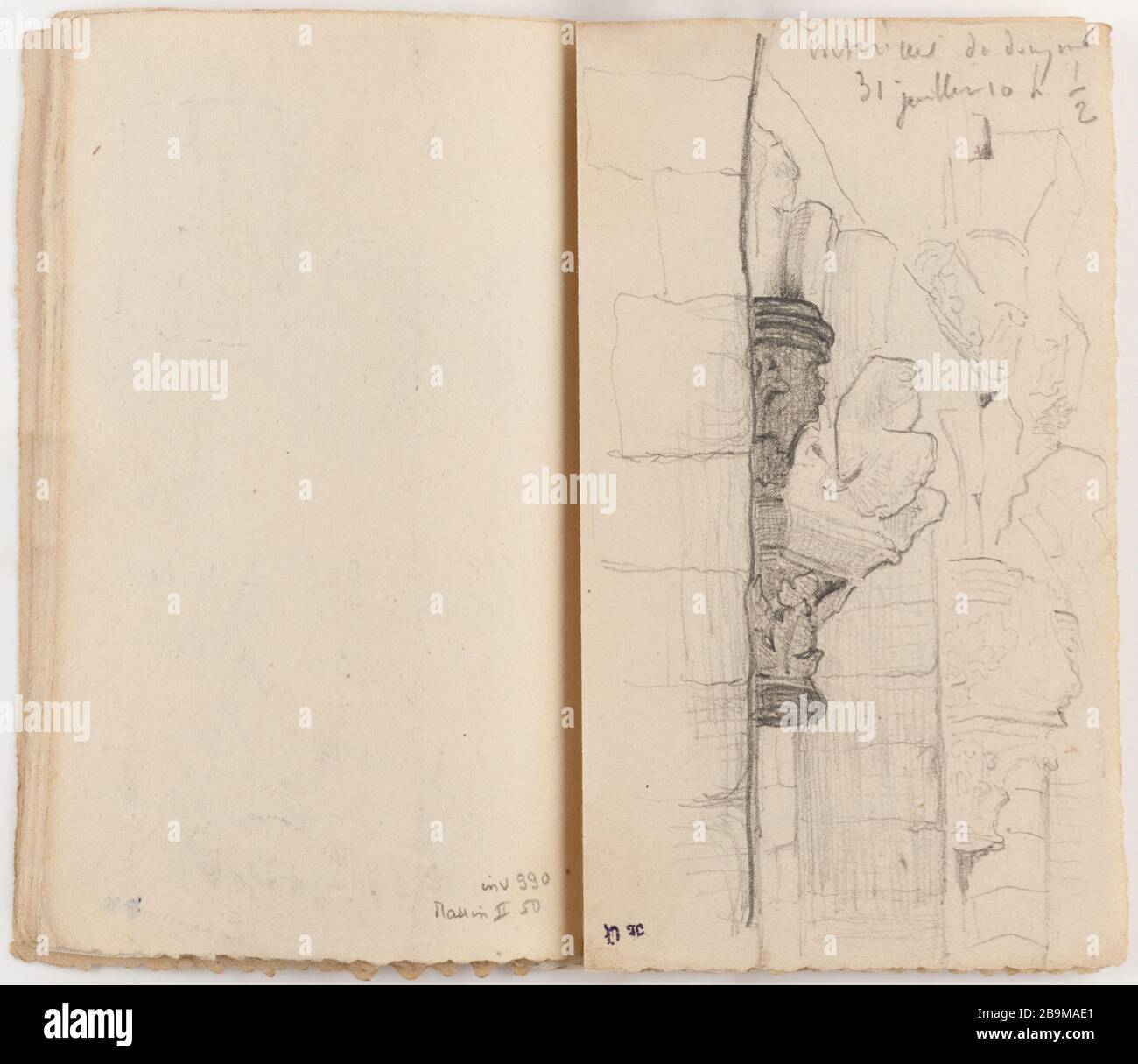 LIVRE DE VOYAGE, 25 juillet-15 août 1835 : À L'INTÉRIEUR DU DONJON, 31 juillet Victor Hugo (1802-1885). 'Carnet de voyage, 25 juillet-15 août 1835 : Intérieur du donjon, 31 juillet'. Crayon de graphite, papier vélin. 1835. Paris, Maison de Victor Hugo. Banque D'Images