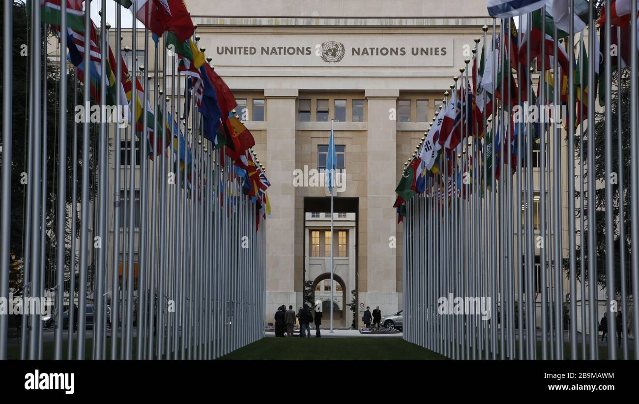 L'Office des Nations Unies à Genève, situé dans le bâtiment du Palais des Nations construit pour la Ligue des Nations entre 1929 et 1938 à Genève Banque D'Images