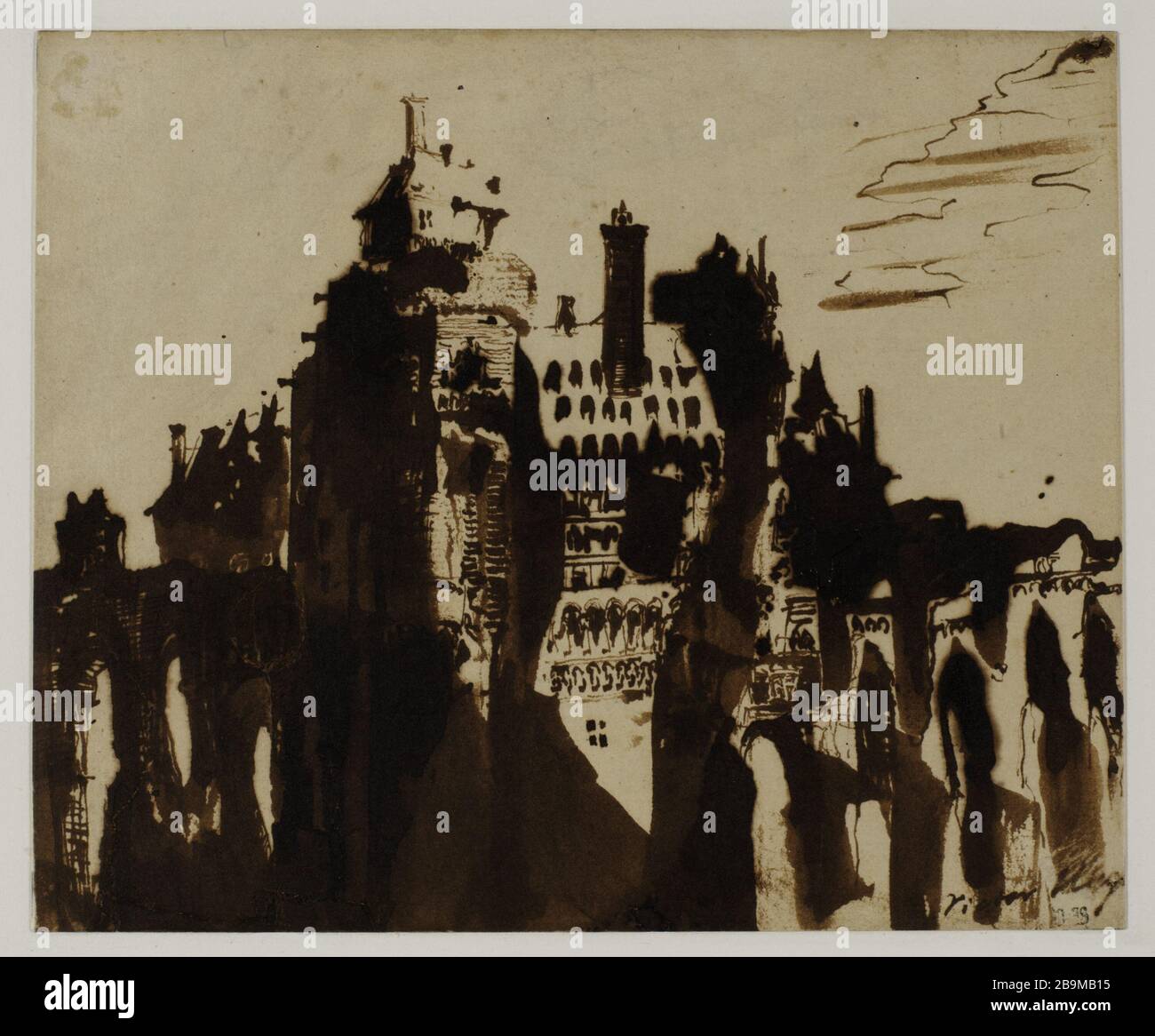 CHÂTEAU RENFORCÉ ENTRE DEUX PONTS Victor Hugo (1802-1885). 'Chteau fortifi entre les ponts de Deux'. Paris, Maison de Victor Hugo. Banque D'Images