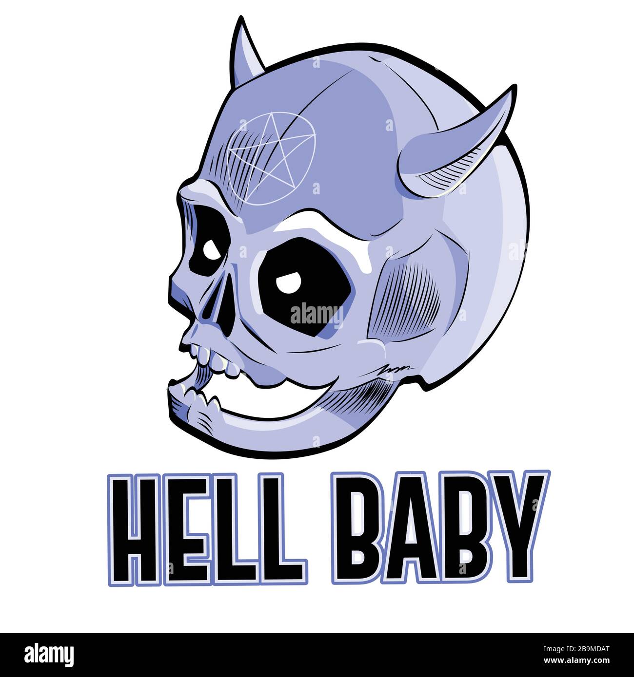 Illustration vectorielle drôle d'un crâne de bébé avec des cornes isolées sur blanc Illustration de Vecteur