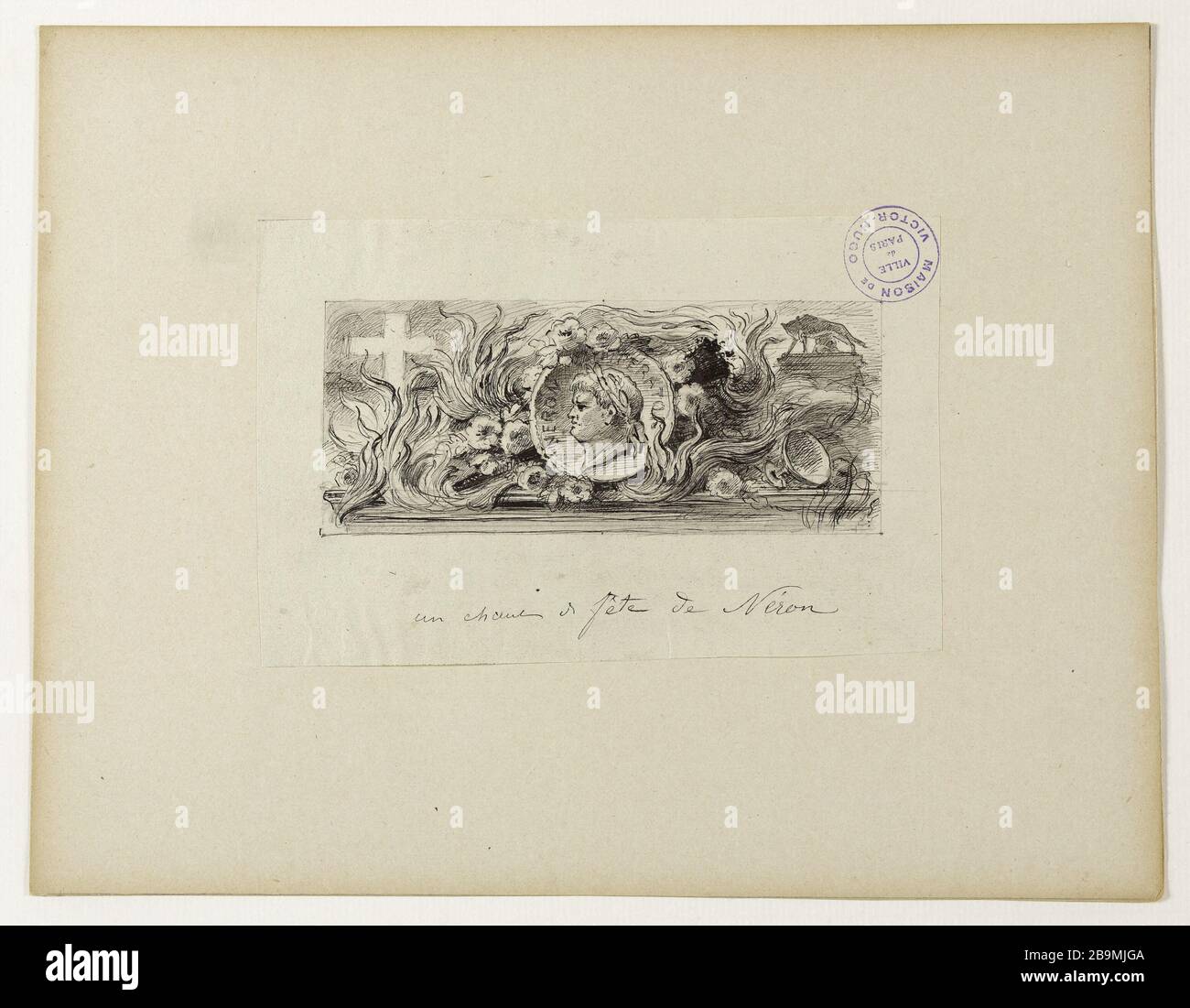 Une chanson festive de Nero Paul-Henri Regereau, PEINtre English. Un chant de Fête de Néron. Crayon et papier bleu. 1885. Paris, Maison de Victor Hugo. Banque D'Images Une chanson festive de Nero Paul-Henri Regereau, PEINtre English. Un chant de Fête de Néron. Crayon et papier bleu. 1885. Paris, Maison de Victor Hugo. Banque D'Images