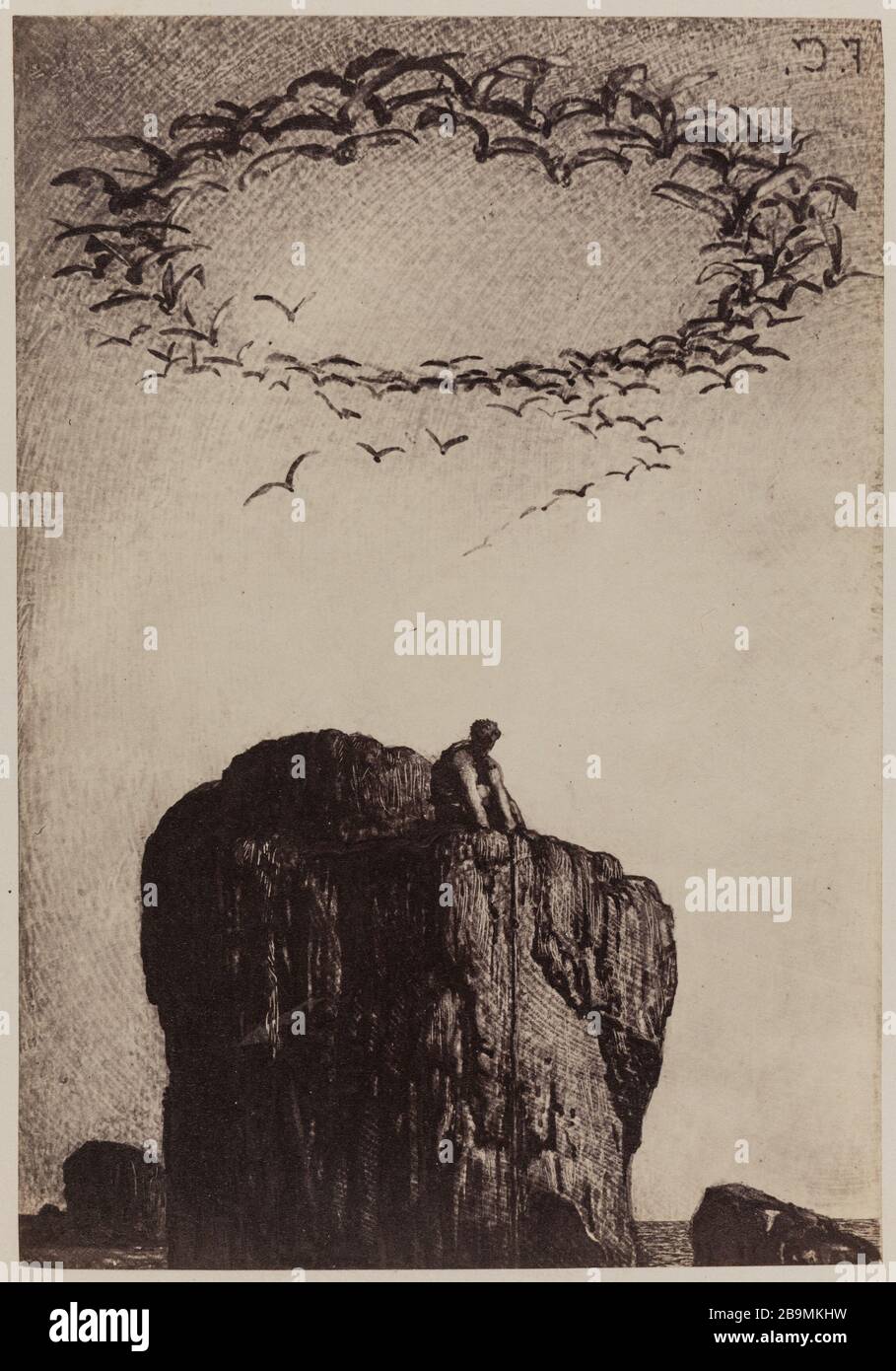 Un grand cercle noir fait tourner François Nicolas Chifflart (1825-1901). « Grand cercle noir tournait » de l'ONU. Papier aluminé. 1868. Paris, Maison de Victor Hugo. Banque D'Images