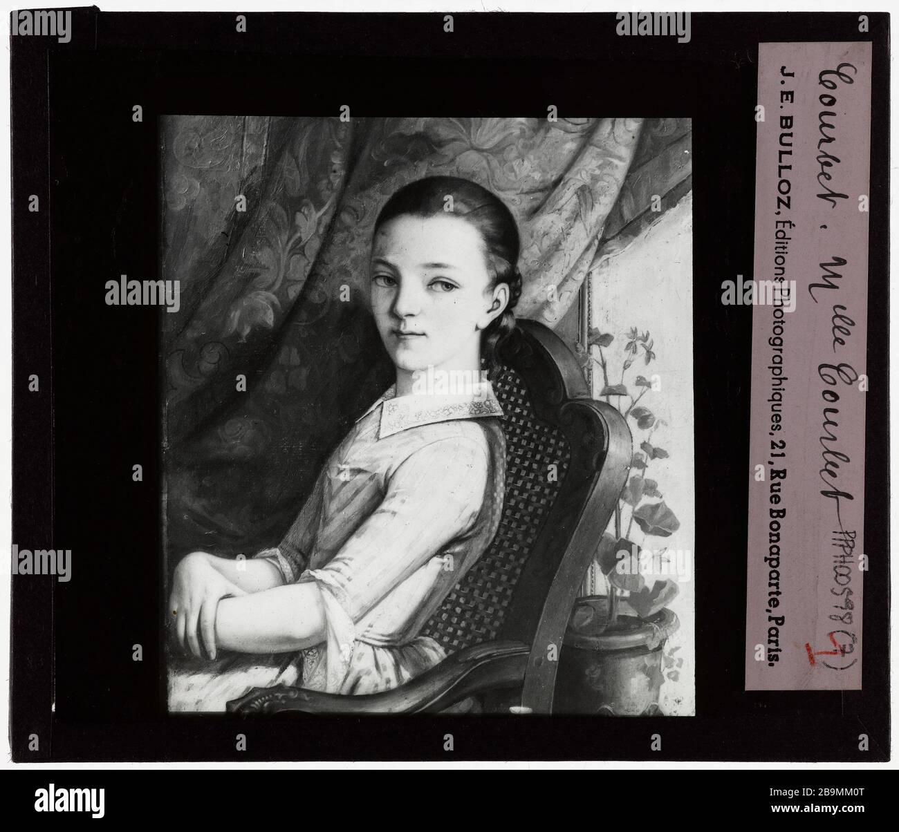 Courbet. Mlle Courbet Gustave Courbet (1819-1877). 'Mademoiselle Courbet'. Plaque de projection noir et blanc. 1900-1930. Photographie de Jacques-Ernest Bulloz (1858-1942). Musée des Beaux-Arts de la Ville de Paris, petit Palais. Banque D'Images