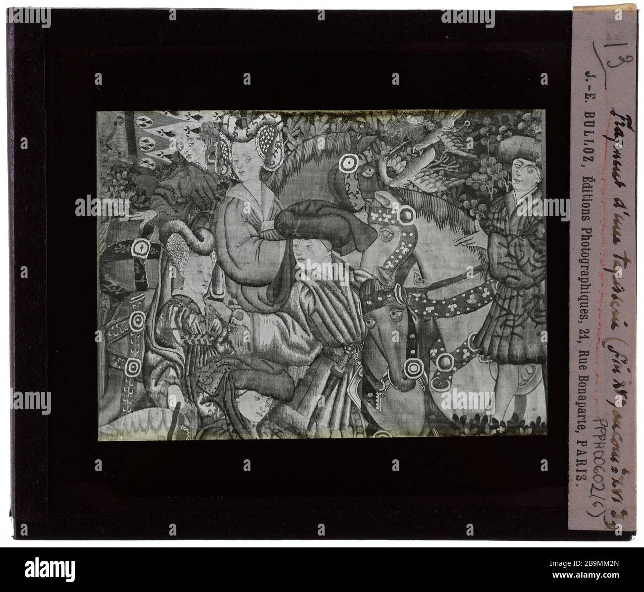 Imprime. Tapisseries. Fragment d'une tapisserie Fragment d'une tapisserie. Estampe d'après tapisserie, fin XVème siècle. Photographie de Jacques-Ernest Bulloz (1858-1942). Musée des Beaux-Arts de la Ville de Paris, petit Palais. Banque D'Images